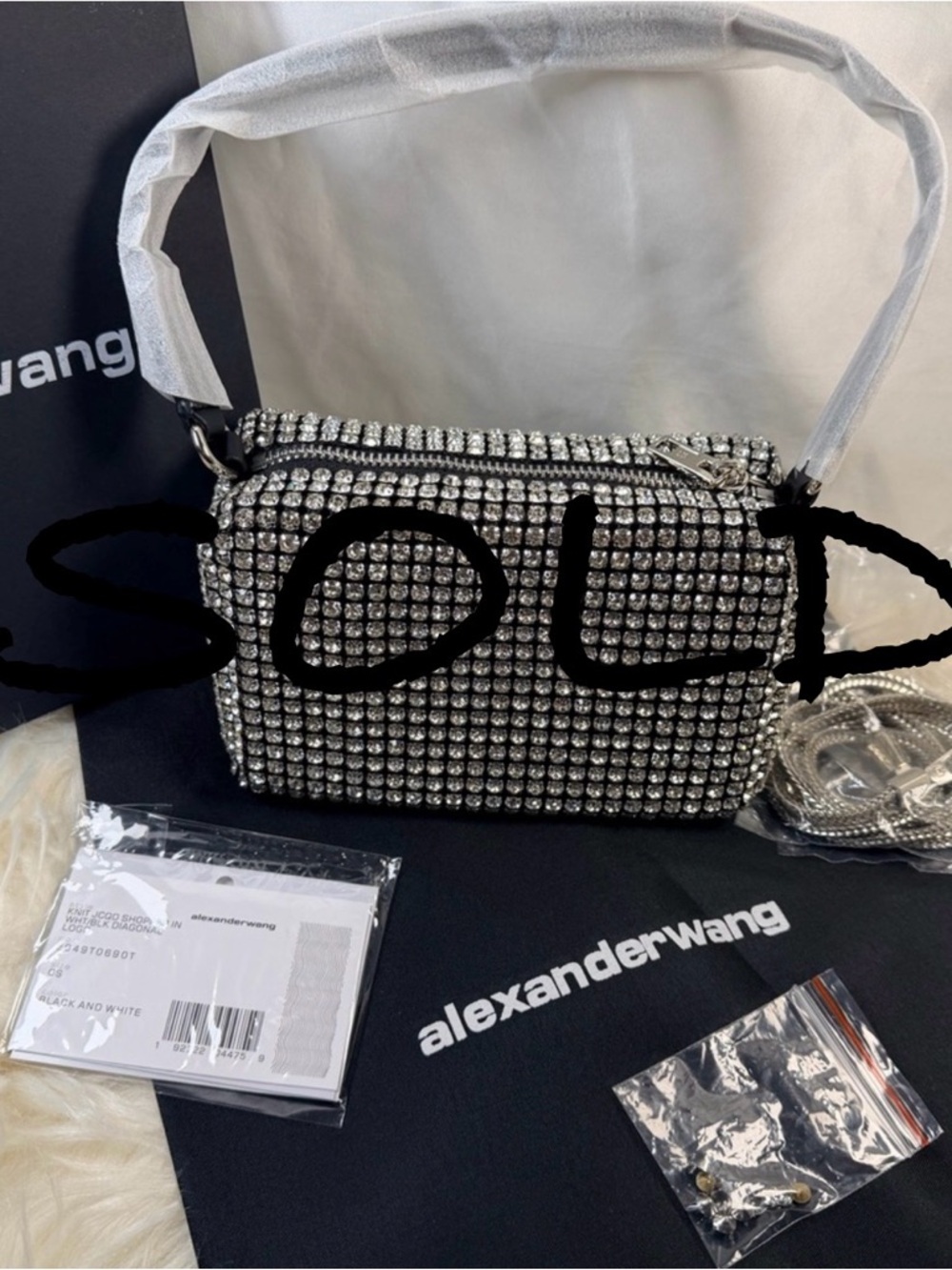 Alexander Wang Black and Silver Crystal Crossbody Bag